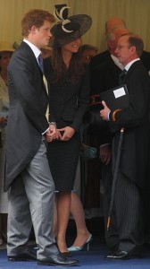Prince Harry and Kate Middleton (later the Duchess of Cambridge) attending Prince William's 2008 Investiture into the Order of the Garter
