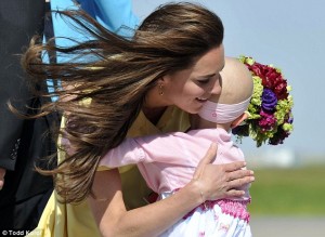 The Duchess of Cambridge embracing Diamond Marshall during her 2011 tour of Canada
