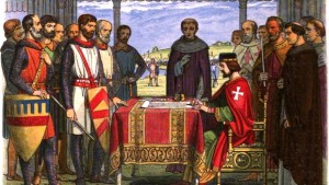 19th century representation of King John accepting Magna Carta in 1215